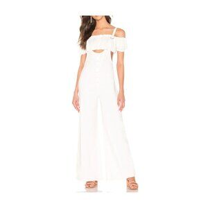 AMUSE SOCIETY Betina Jumpsuit Womens Sz XS White 100% Cotton Wide Leg Overalls
